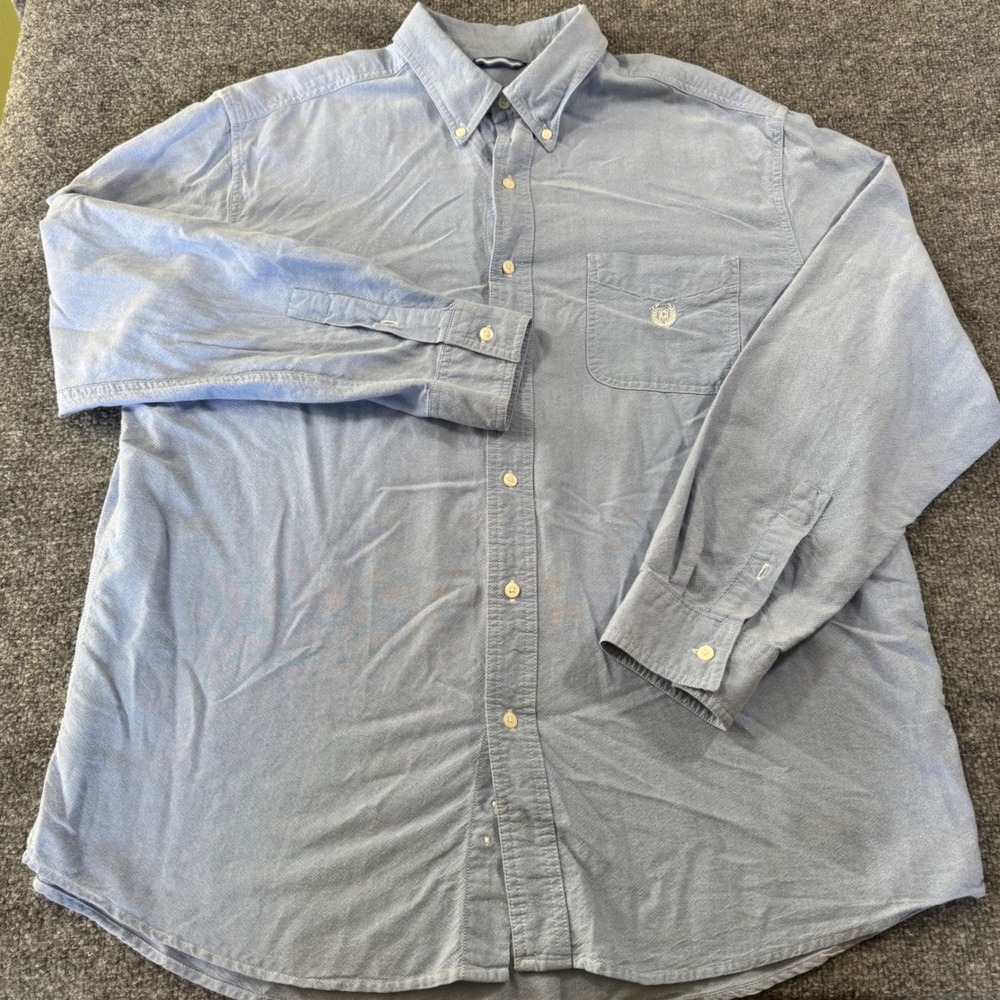 Chaps Coastland Wash Men XL Lot 2 Oxford Cotton Striped Blue White Soild Blue - Picture 8 of 12